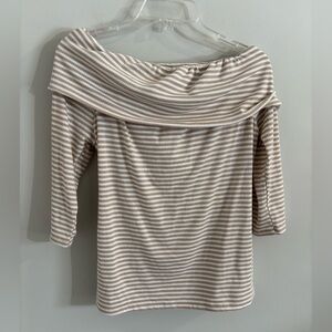 White House Black Market Tan White Striped Off-Shoulder Top Size Large